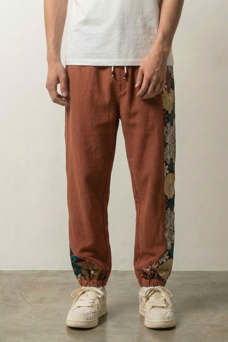 Pantalon japonais traditionnel Sakura rouge à motif floral et cordon perles Japanstreet