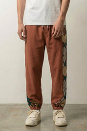 Pantalon japonais traditionnel Sakura rouge à motif floral et cordon perles Japanstreet