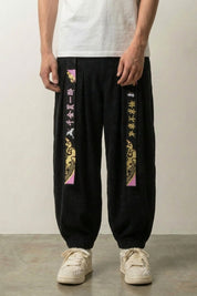 Pantalon japonais de travail Takumi en velours noir, coupe sarouel à pinces Japanstreet