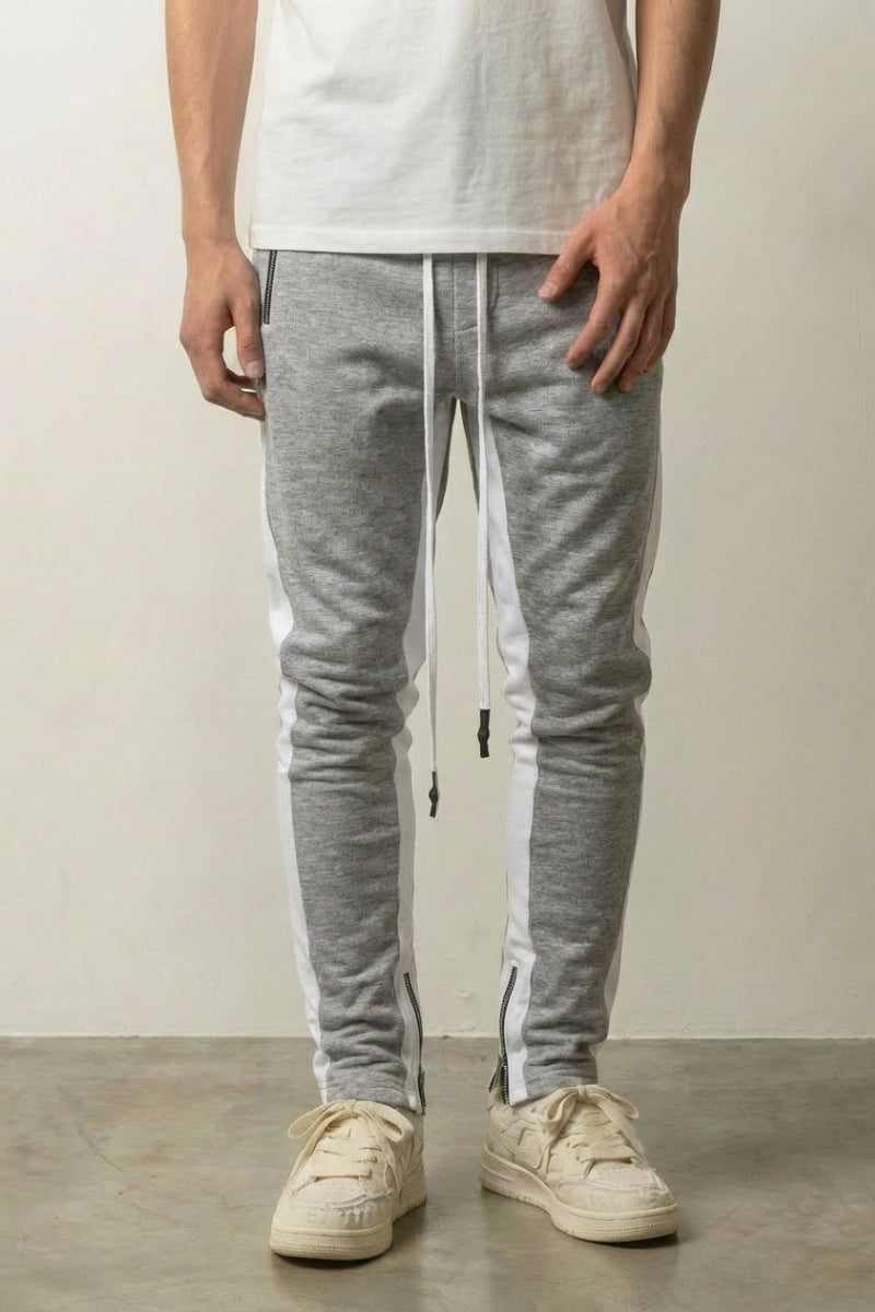 Pantalon jogging japonais Runraw gris à bandes blanches et zips bas de jambe Japanstreet