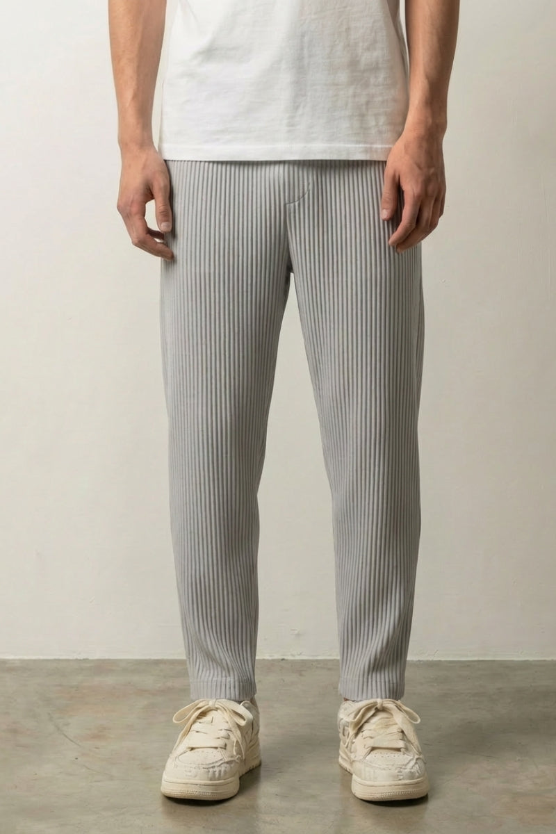 Pantalon plissé homme Kotsha gris clair à fines plis verticaux coupe droite Japanstreet