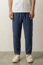 Pantalon rayure japonais Straightin bleu marine à rayures fines style chic urbain Japanstreet