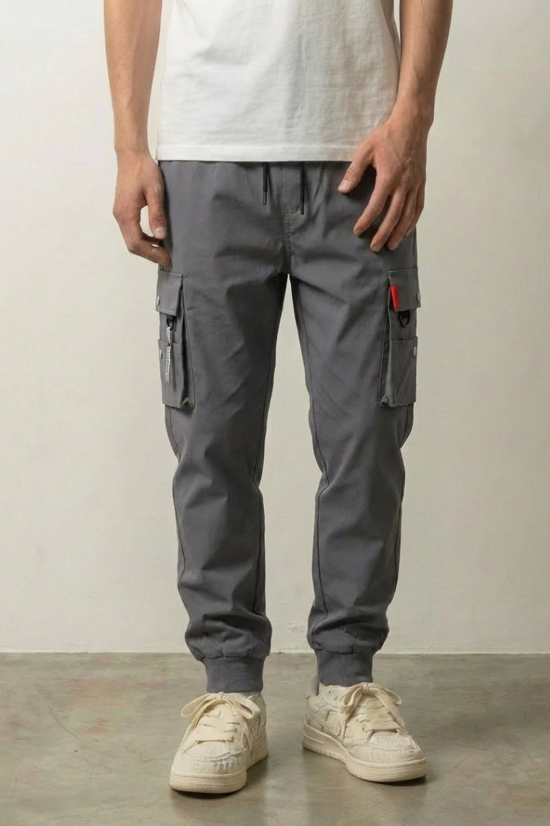 Pantalon streetwear gris Techwear cargo à multiples poches plaquées et cordon de taille Japanstreet