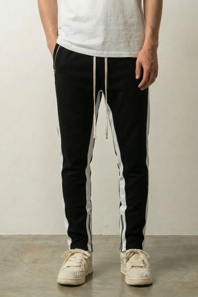 Pantalon track japonais Runraw noir bandes blanches latérales slim Japanstreet