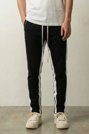 Pantalon track japonais Runraw noir bandes blanches latérales slim Japanstreet