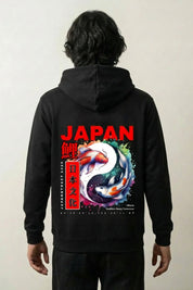 Pull carpe koï noir, vue dos : deux carpes koï formant un yin-yang, style streetwear japonais - Japanstreet