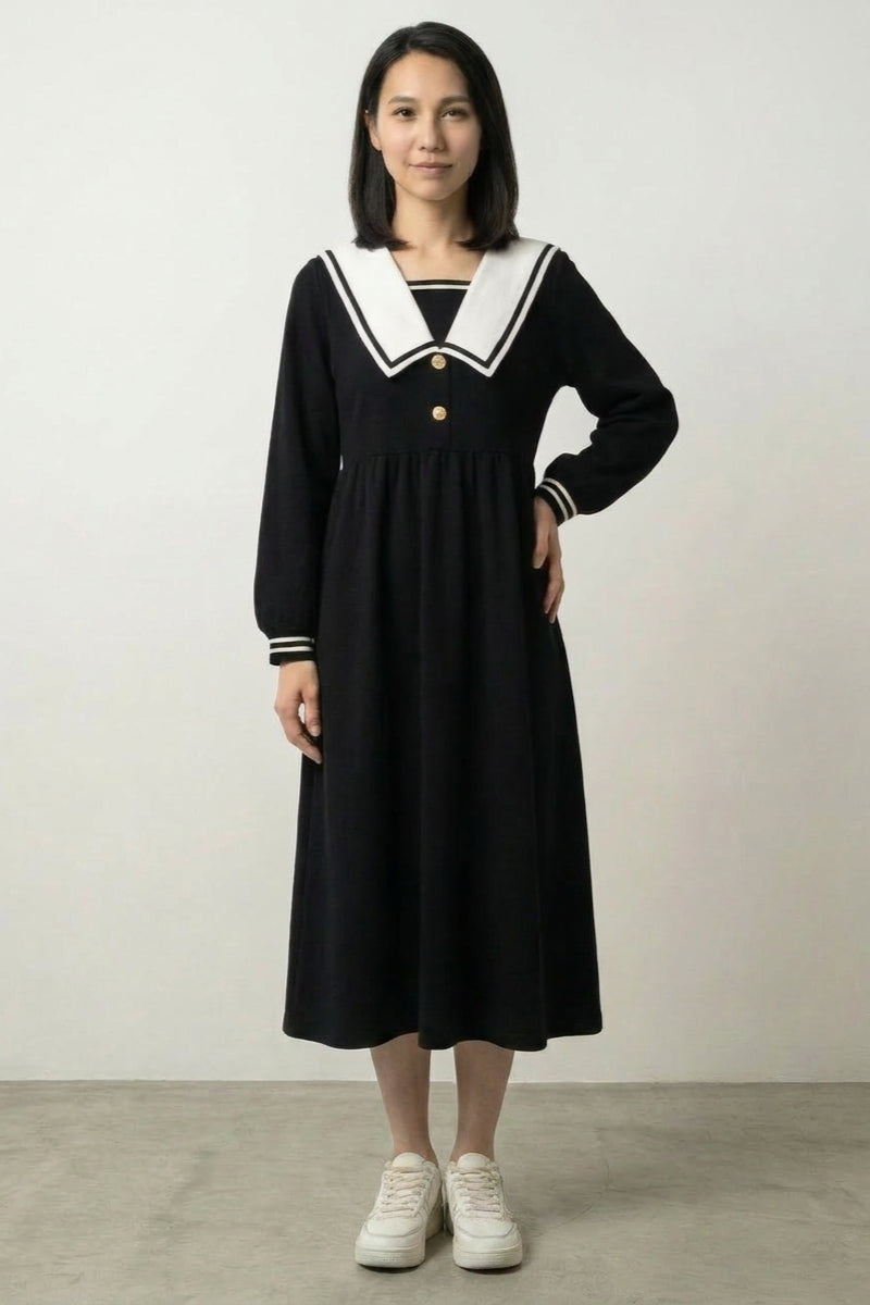 Robe japonaise noire Sashiko col marin matelot longue manches longues style ecolier japonais Japanstreet