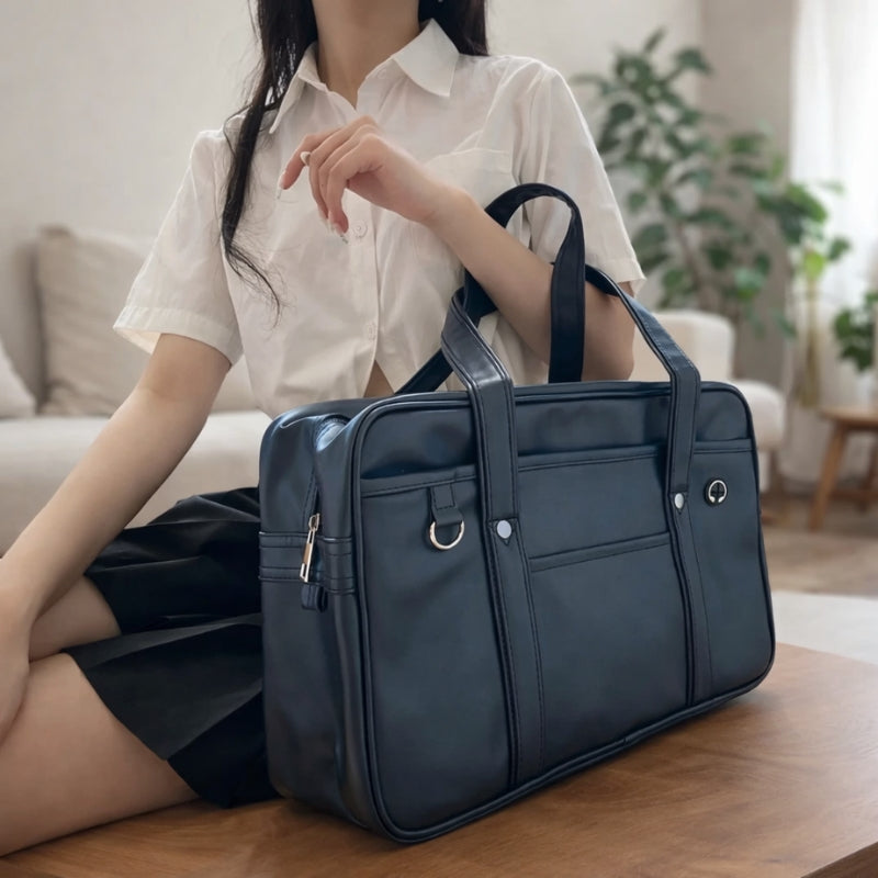 Sac Japonais 'Kaban' — sac japonais d école JK cuir noir vue détail