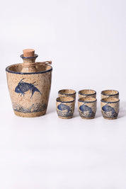 Coupelles à saké ochoko et bol chauffant en grès japonais