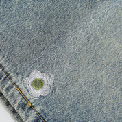 Short brodé denim clair à broderie fleurs colorées style street Tokyo Japanstreet