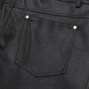 Short cuir japonais noir rivets streetwear y2k tokyo coupe ample Japanstreet