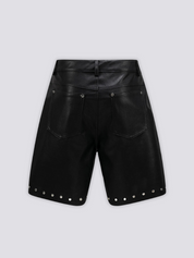 Short cuir noir streetwear urbain rivets argentés coupe relâchée Japanstreet