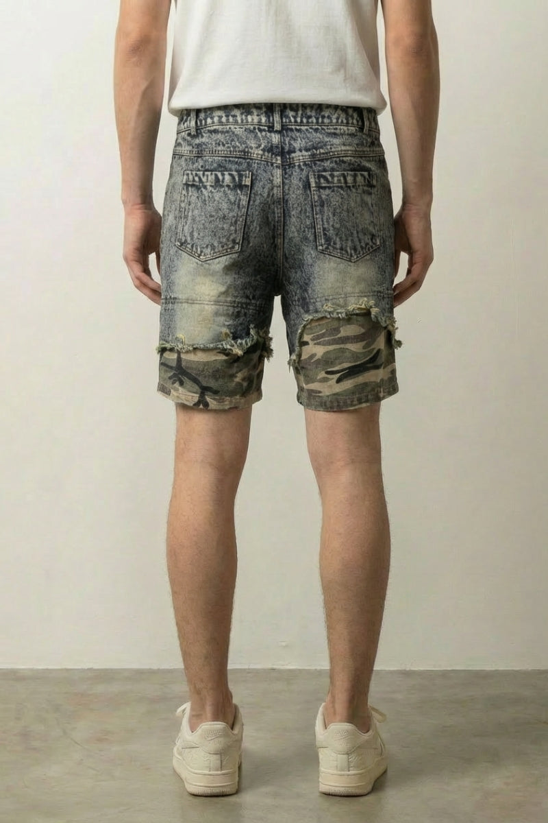 Short denim camo japonais vue de dos avec doublure camouflage militaire Japanstreet