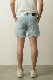Short denim clair japonais vue de dos délavage léger ourlet brut Japanstreet