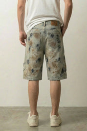 Short denim délavé japonais vue de dos motifs tie-dye acid wash naturels Japanstreet