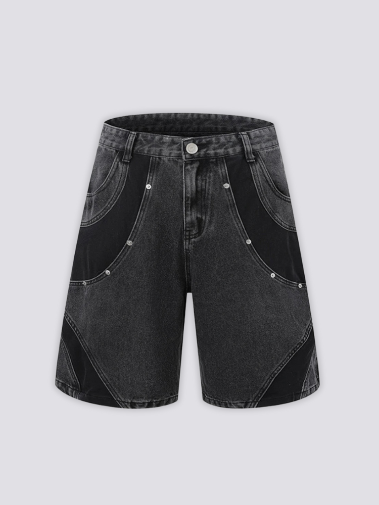 Short denim japonais bicolore inserts décoratifs streetwear y2k coupe baggy Japanstreet