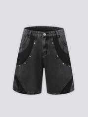 Short denim japonais bicolore inserts décoratifs streetwear y2k coupe baggy Japanstreet