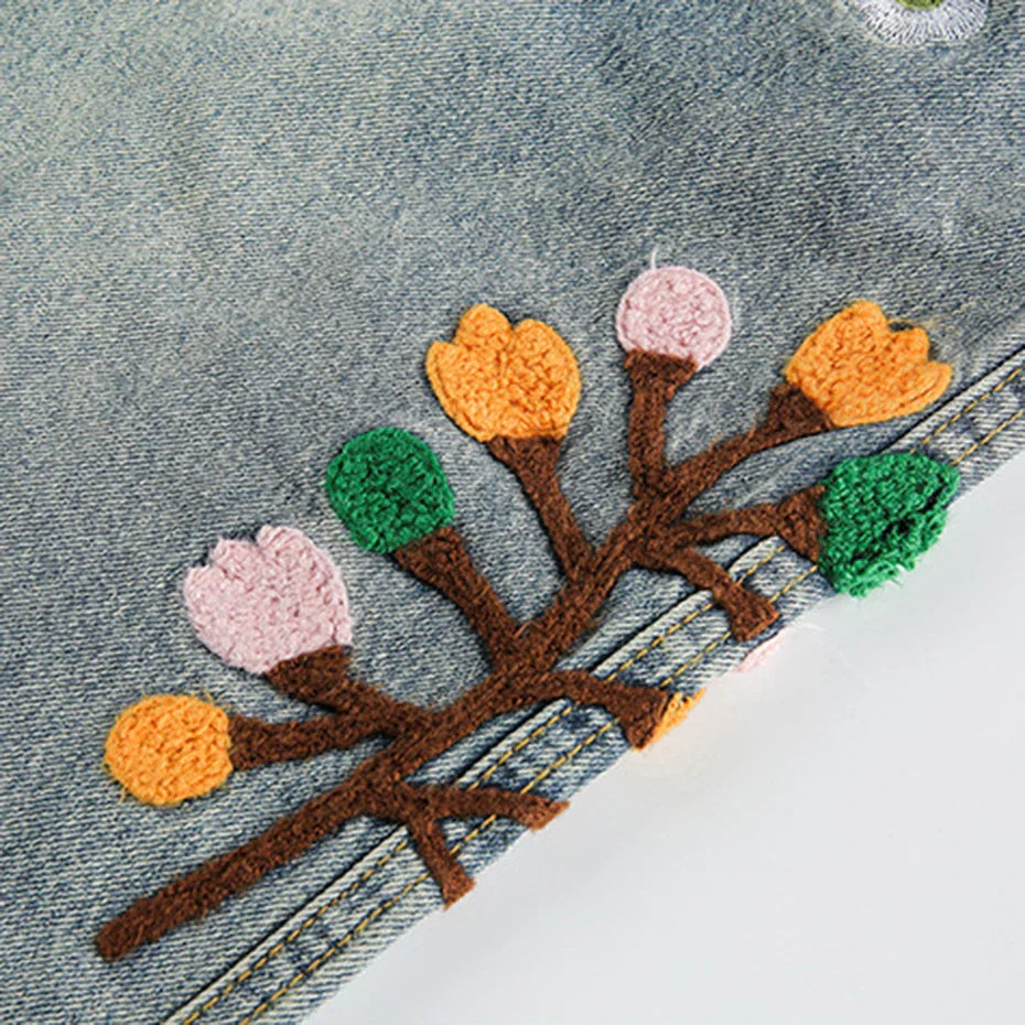 Short denim japonais brodé fleurs streetwear urbain coupe baggy Japanstreet