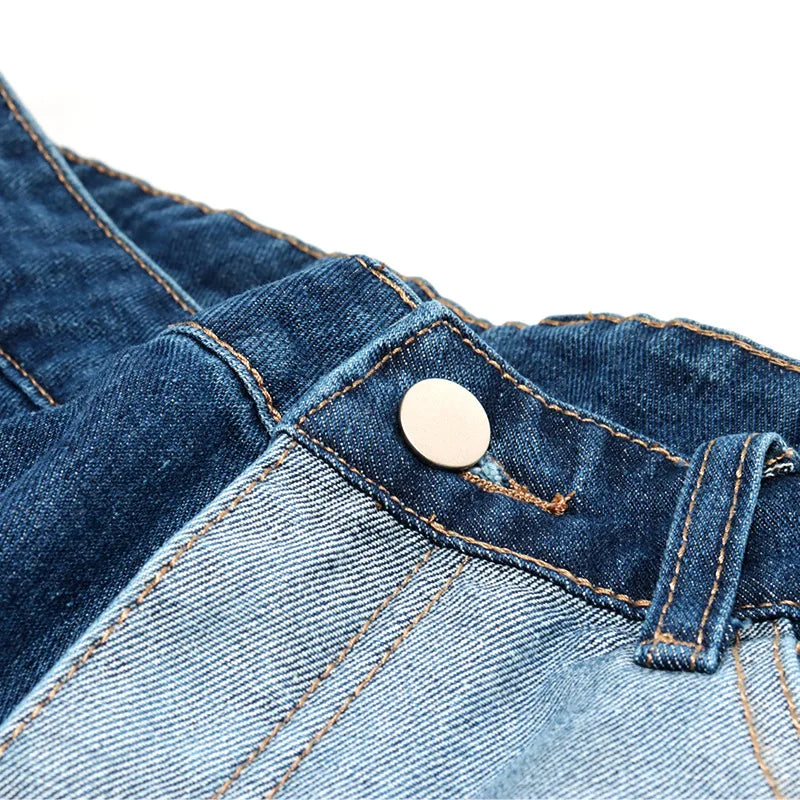 Short denim japonais frangé patchwork denim coupe baggy streetwear y2k Japanstreet