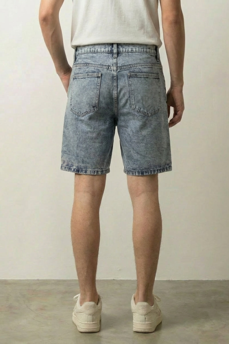 Short denim patchwork japonais vue de dos avec patch étoile contrasté Japanstreet