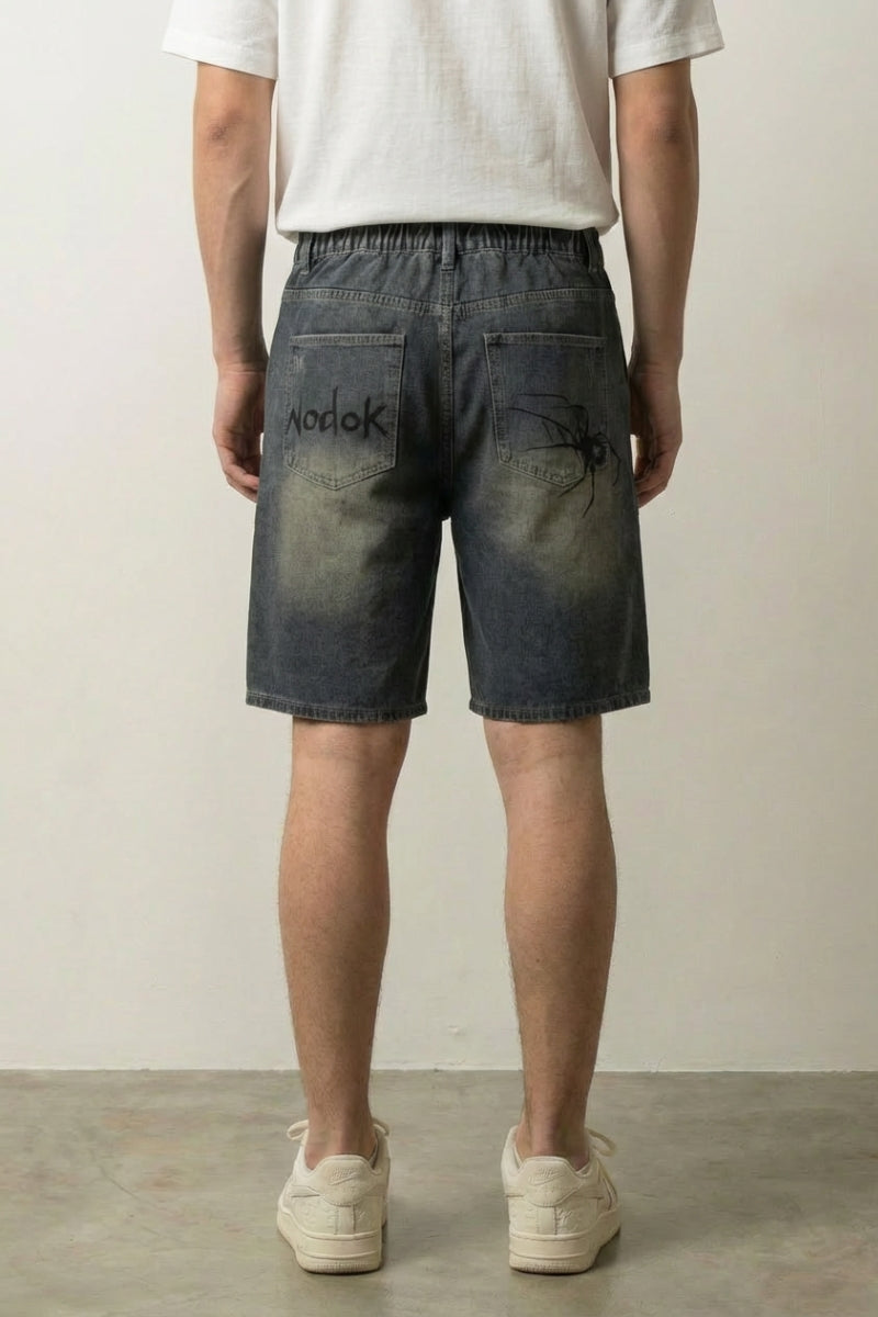 Short denim Spider vue de dos motif araignée vintage style Tokyo streetwear Japanstreet