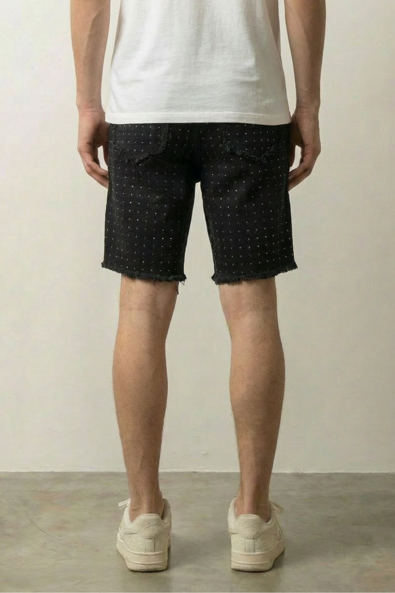 Short denim strass japonais vue de dos cristaux et délavage noir intense Japanstreet