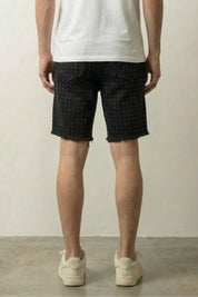 Short denim strass japonais vue de dos cristaux et délavage noir intense Japanstreet