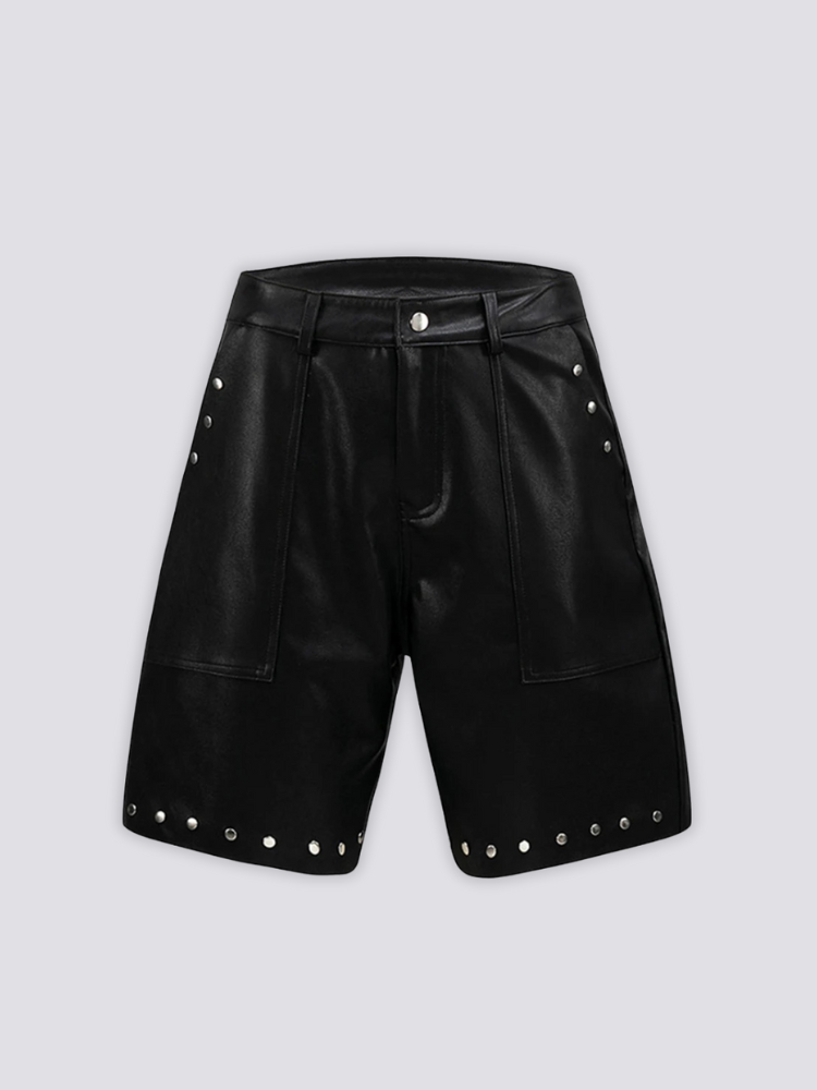 Short en cuir japonais noir détail des rivets et finition glacée style techwear Japanstreet