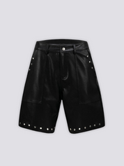 Short en cuir japonais noir détail des rivets et finition glacée style techwear Japanstreet