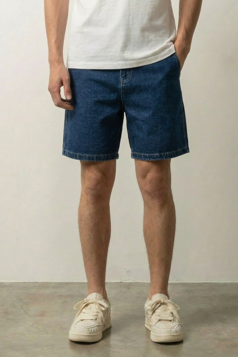 Short en jean brut streetwear japonais denim non délavé bleu foncé coupe relâchée Japanstreet
