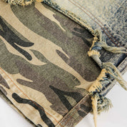 Short en jean camo bicolore streetwear urbain à finition camo y2k Japanstreet
