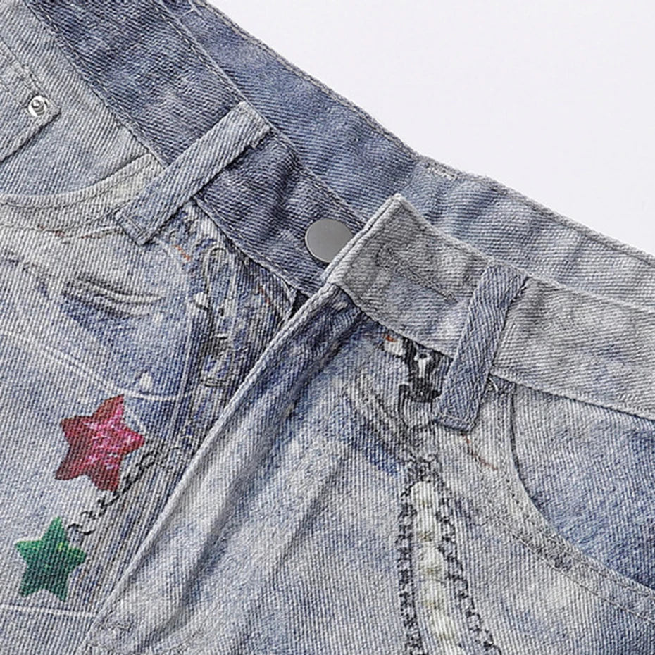Short en jean custom détail patches et broderies originales streetwear Japanstreet