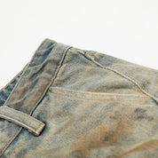 Short en jean délavé acid wash beige détail poches latérales streetwear Japanstreet