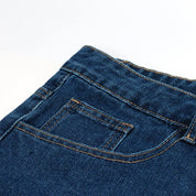 Short en jean frangé détail ourlet effiloché et bandes bleues contrastées streetwear Japanstreet