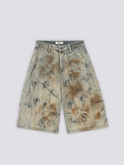 Short en jean japonais délavé détail des taches acid wash et finitions vintage Japanstreet