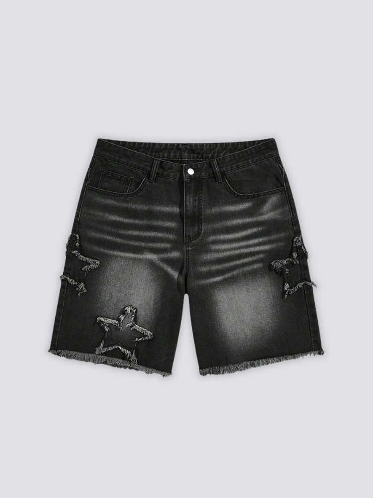 Short en jean japonais étoile détail des patchs étoiles cousus style y2k Japanstreet