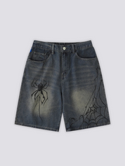 Short en jean japonais Spider détail du motif toile d'araignée sur poche latérale Japanstreet