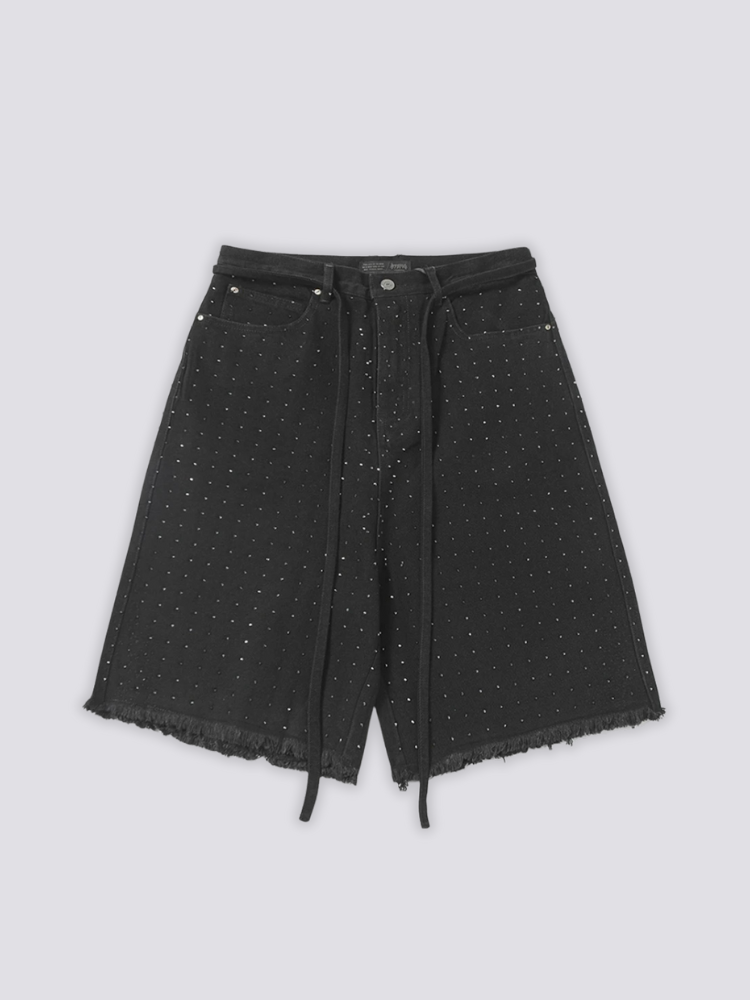 Short en jean japonais strass coupe ample détails rhinestone bling streetwear Japanstreet
