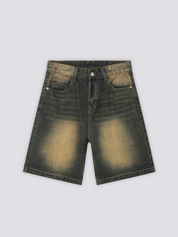 Short en jean japonais vintage marron vue de dos délavages authentiques Japanstreet