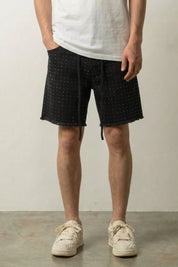 Short en jean strass streetwear japonais denim noir à cristaux scintillants Japanstreet