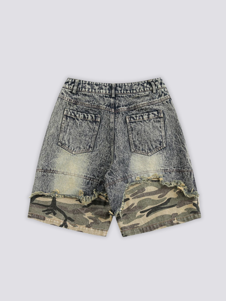 Short jean camo détail de l'ourlet camouflage style streetwear Tokyo Japanstreet