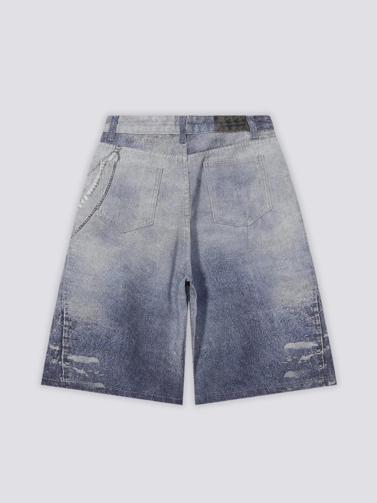 Short jean custom denim délavé broderies streetwear tokyo coupe baggy Japanstreet