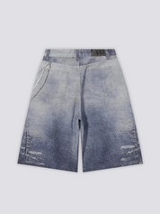 Short jean custom denim délavé broderies streetwear tokyo coupe baggy Japanstreet