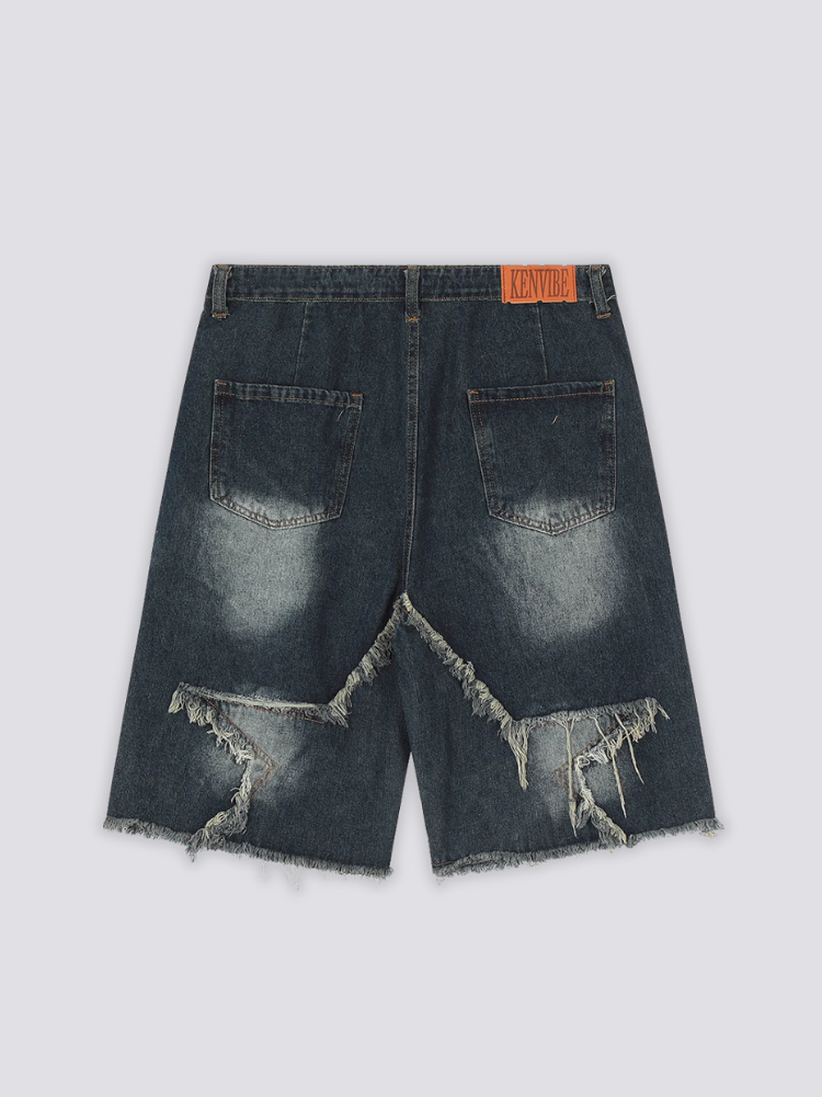 Short jean Destroy denim brut à effets brut de coupe et délavages contrastés Japanstreet