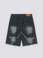 Short jean Destroy denim brut à effets brut de coupe et délavages contrastés Japanstreet