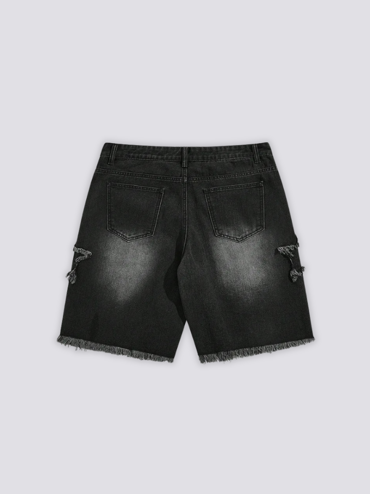 Short jean étoile denim noir patchs star streetwear tokyo coupe ample Japanstreet