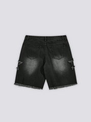 Short jean étoile denim noir patchs star streetwear tokyo coupe ample Japanstreet
