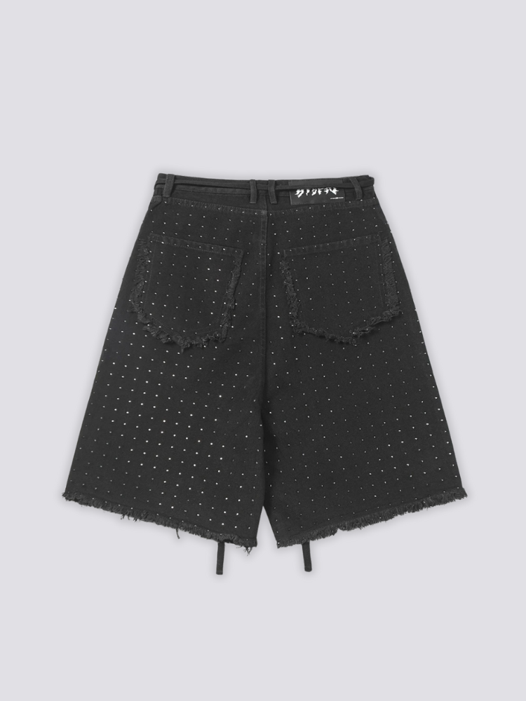 Short jean strass denim noir détail des cristaux brillants style y2k Japanstreet