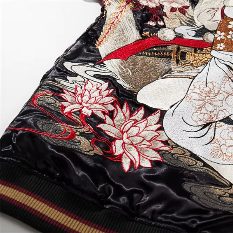 Sukajan Kitsune Akuma no Hana polyester broderie japonaise streetwear japonais Japanstreet