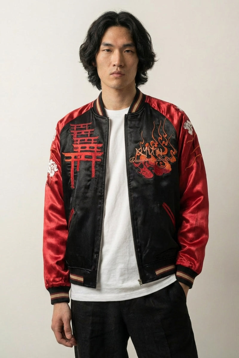 Sukajan Kitsune Akuma no Hana polyester broderie japonaise streetwear japonais Japanstreet